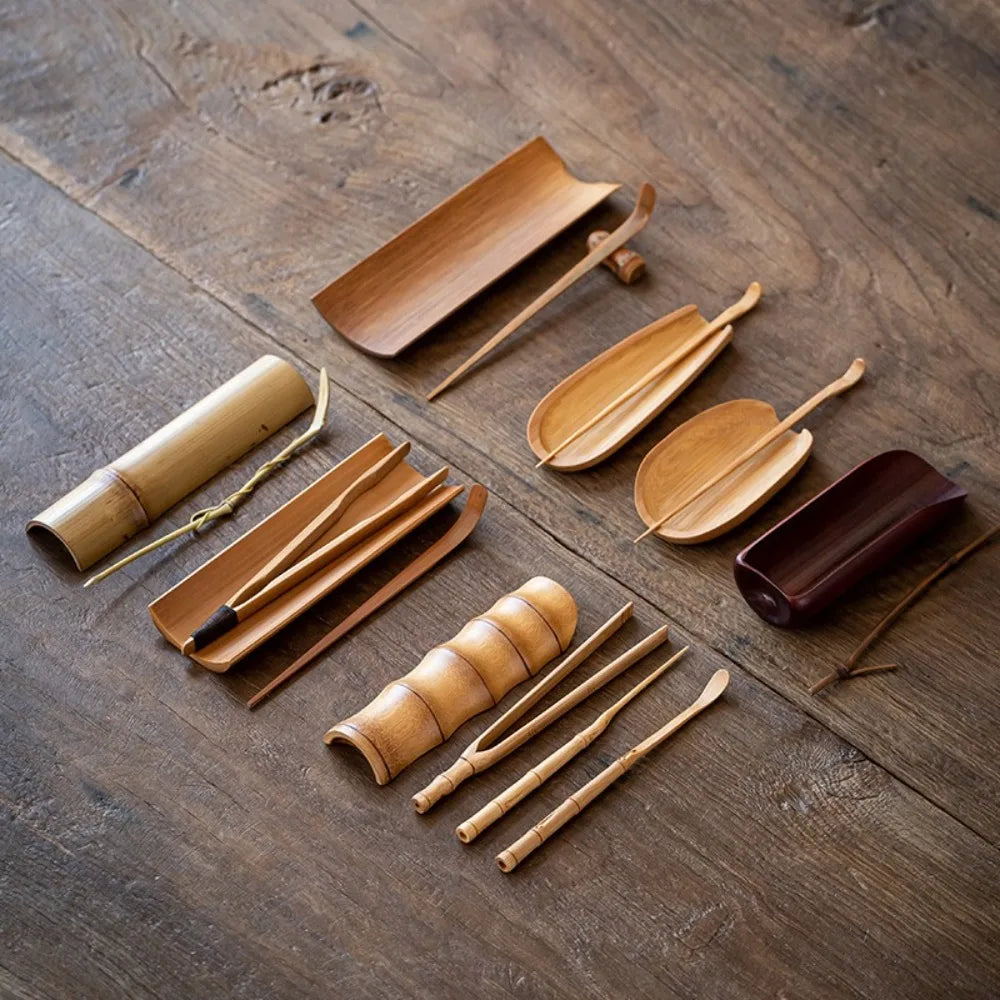 Kit d'Accessoires en Bambou pour la Cérémonie du Thé