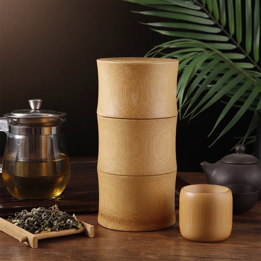 Boîte de Conservation en Bambou Naturel pour Thé et Épices